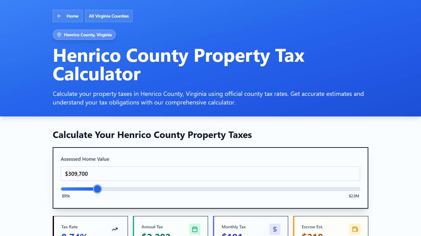 Henrico County, VA Property Tax Calculator 2025-2026